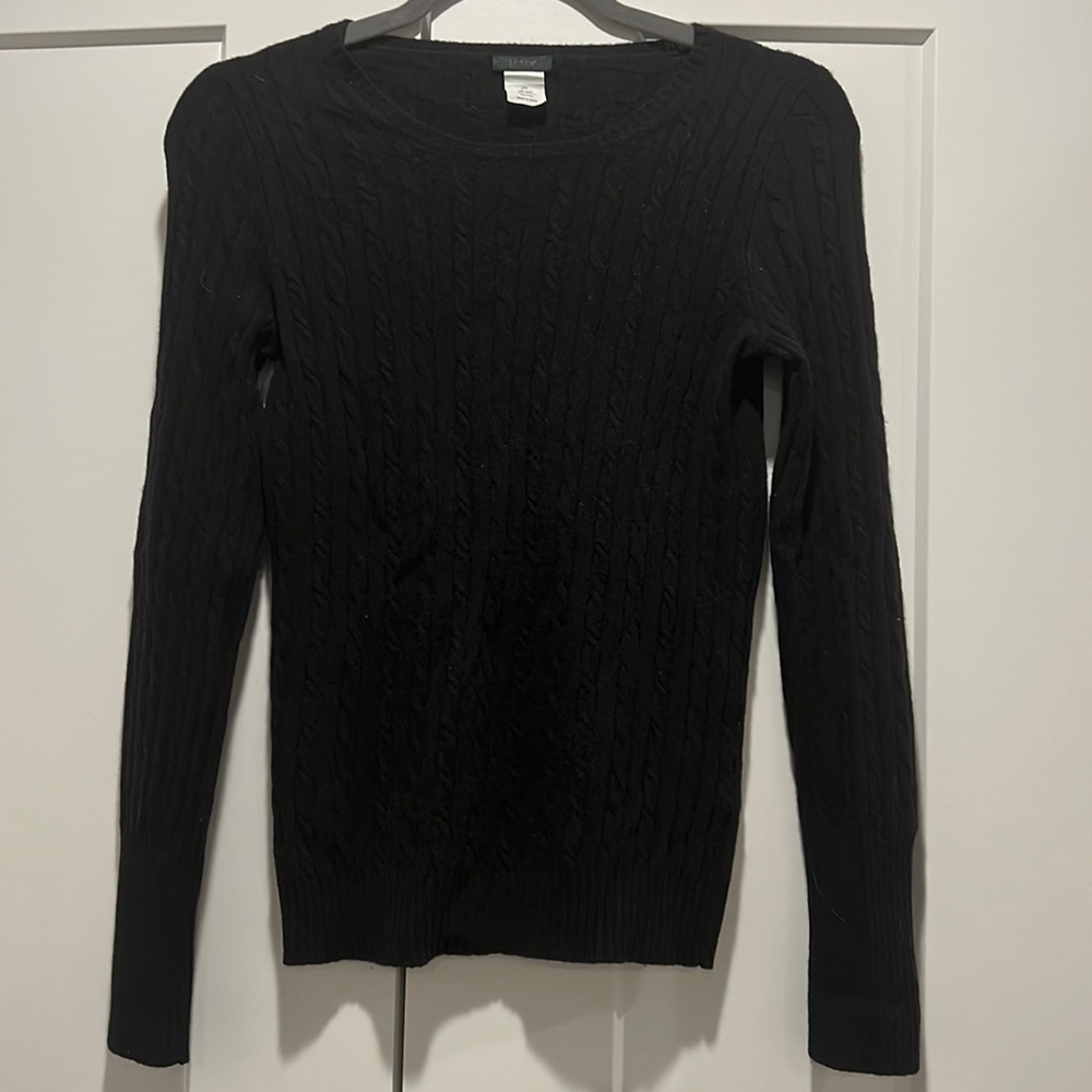 J Crew Black Mini Cable Cashmere Sweater XS